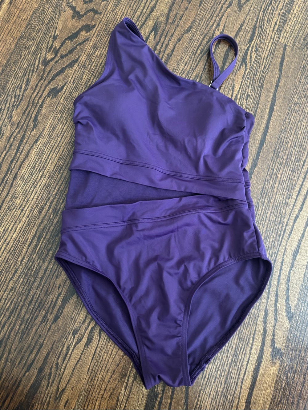 Lands' End Chlorine Resistant Smoothing Control Mesh High Leg One Shoulder Swim